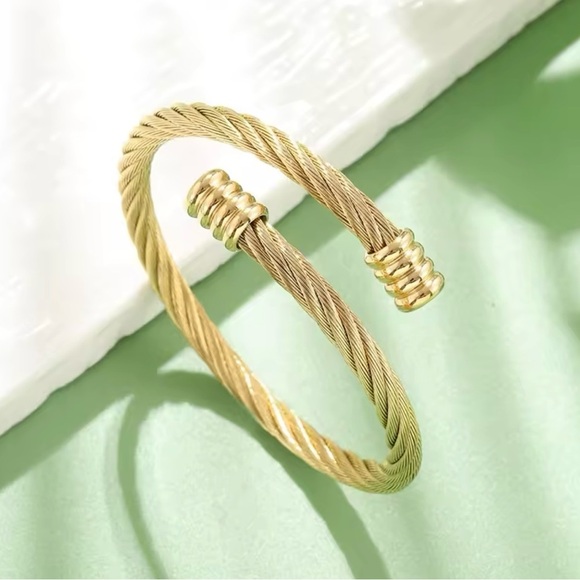 Titanium Steel Twist Wire Rope Winding Men’s Bracelet Cable Bracelet - Picture 2 of 4